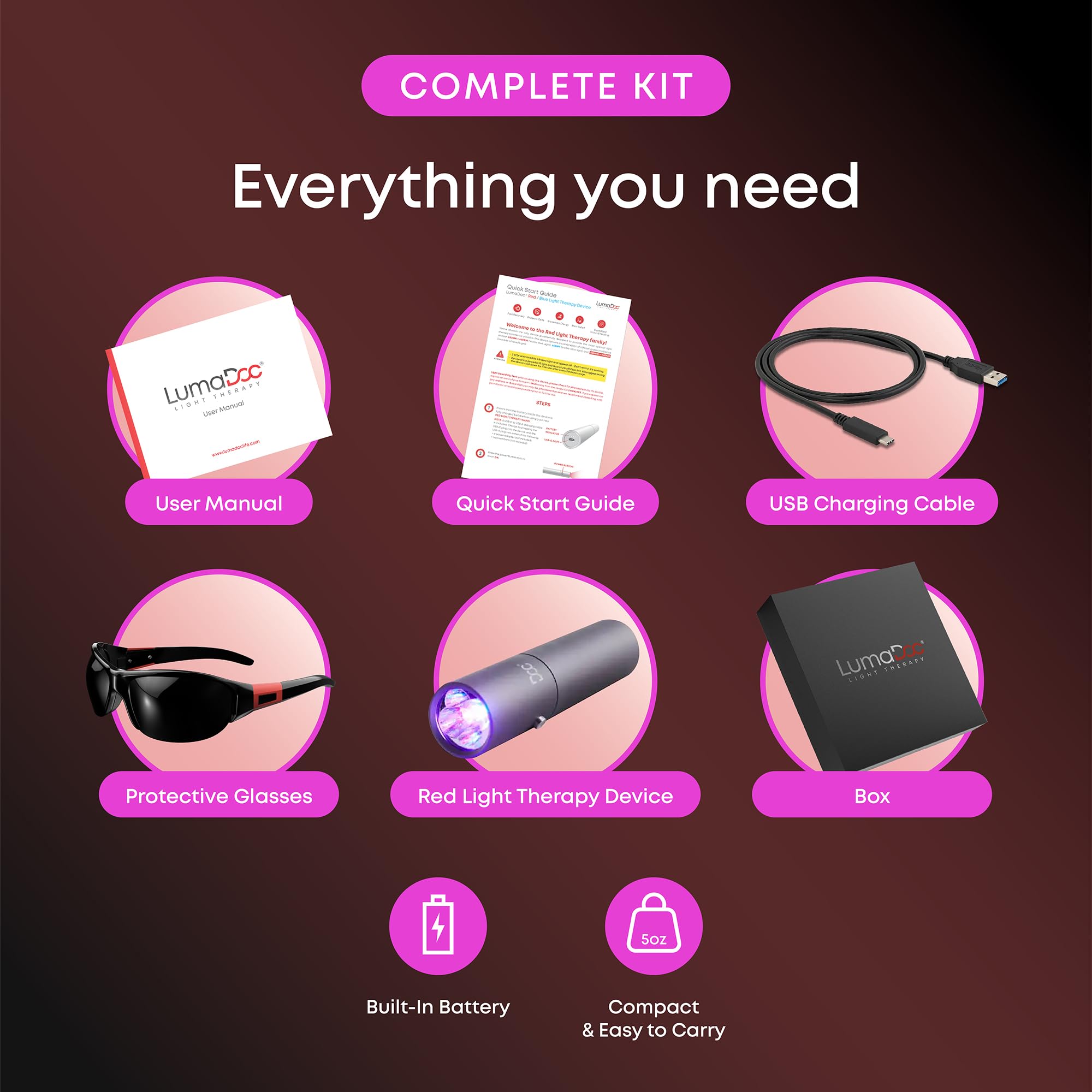 LumaDoc portable red/blue/infrared torch in compact form for on‑the‑go therapy