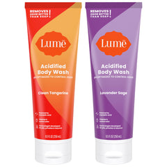 Lume Acidified Body Wash Clean Tangerine bottle showing 24 hour odor control potential