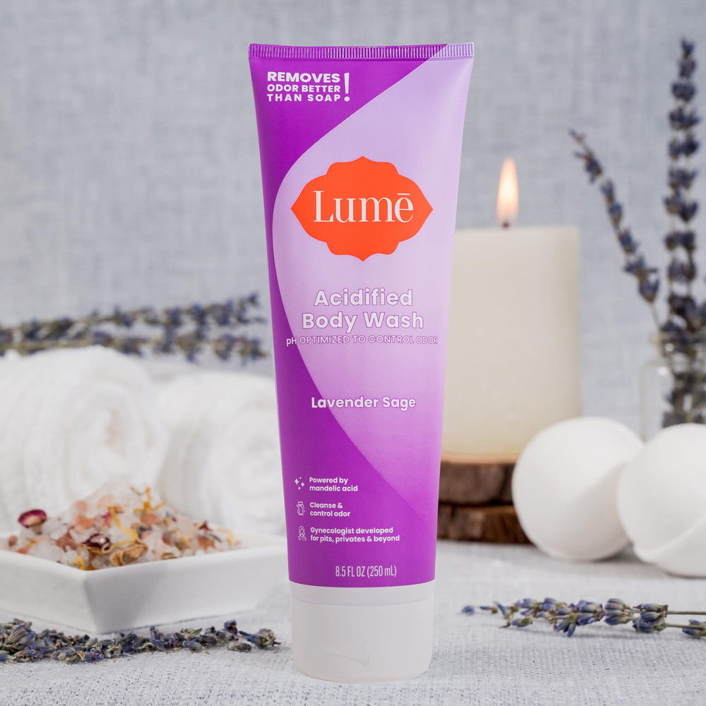 Lume Acidified Body Wash moisturizing formula leaves skin hydrated.