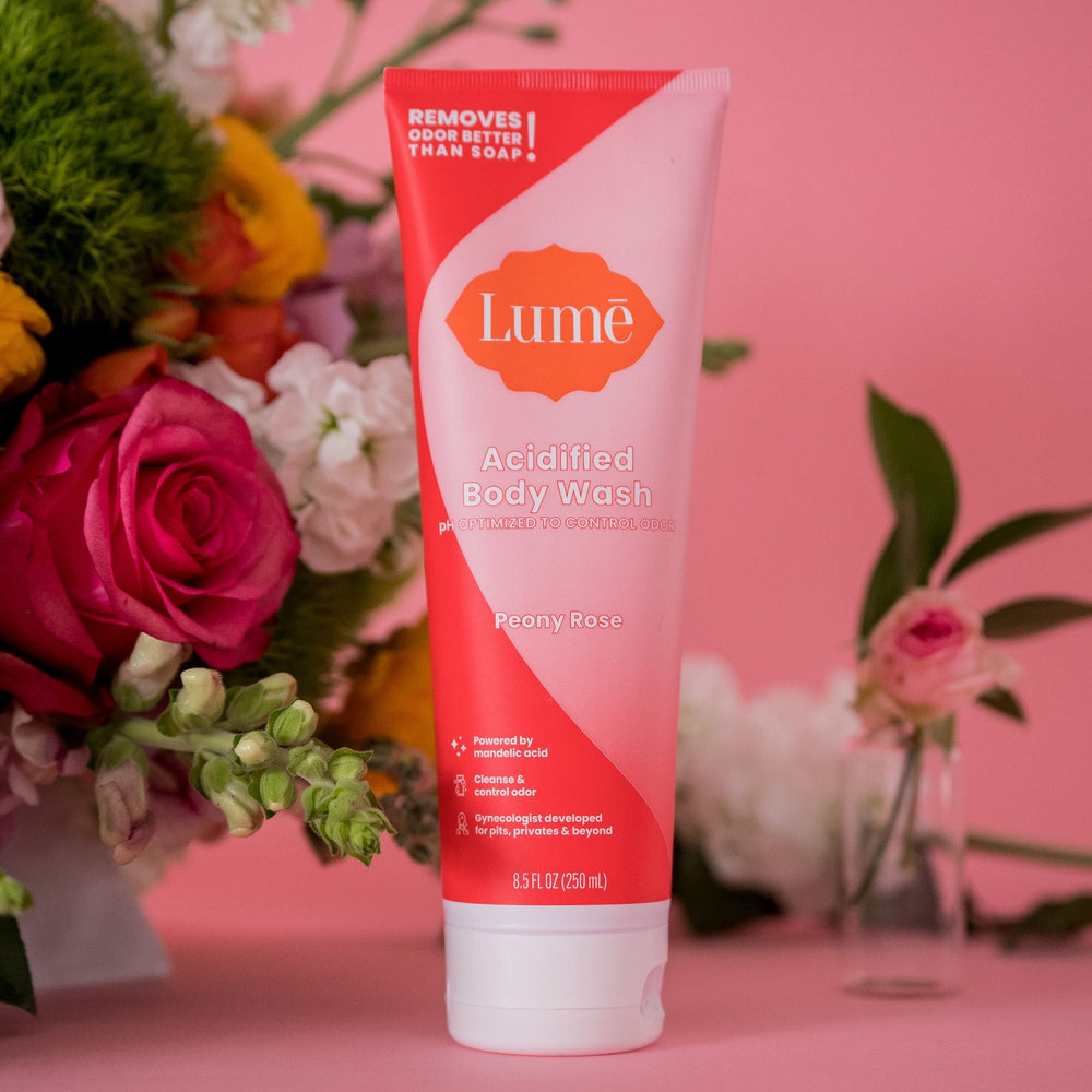 Lume Acidified Body Wash packaging close-up and branding