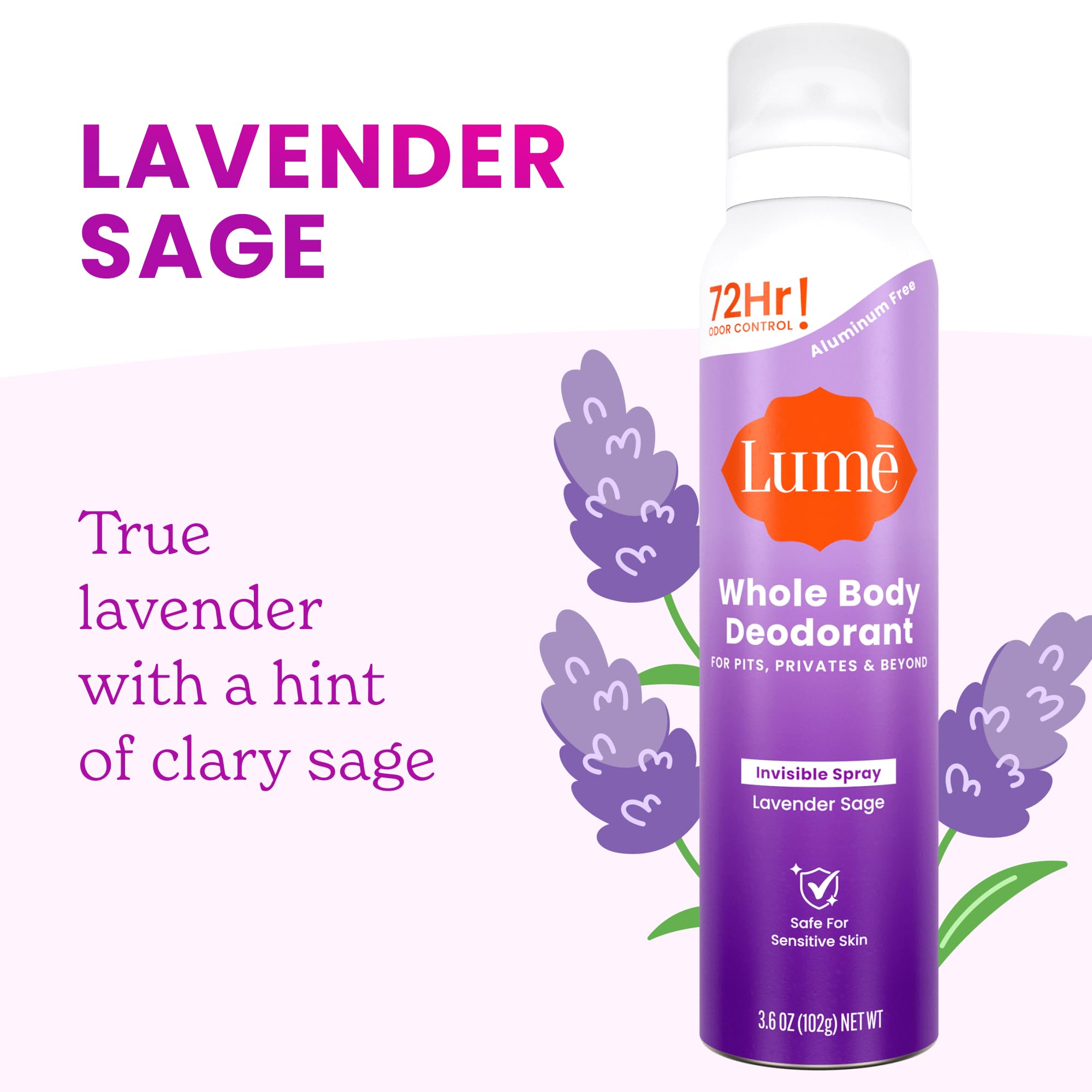 Packaging with Lavender Sage branding emphasizes a natural fragrance.