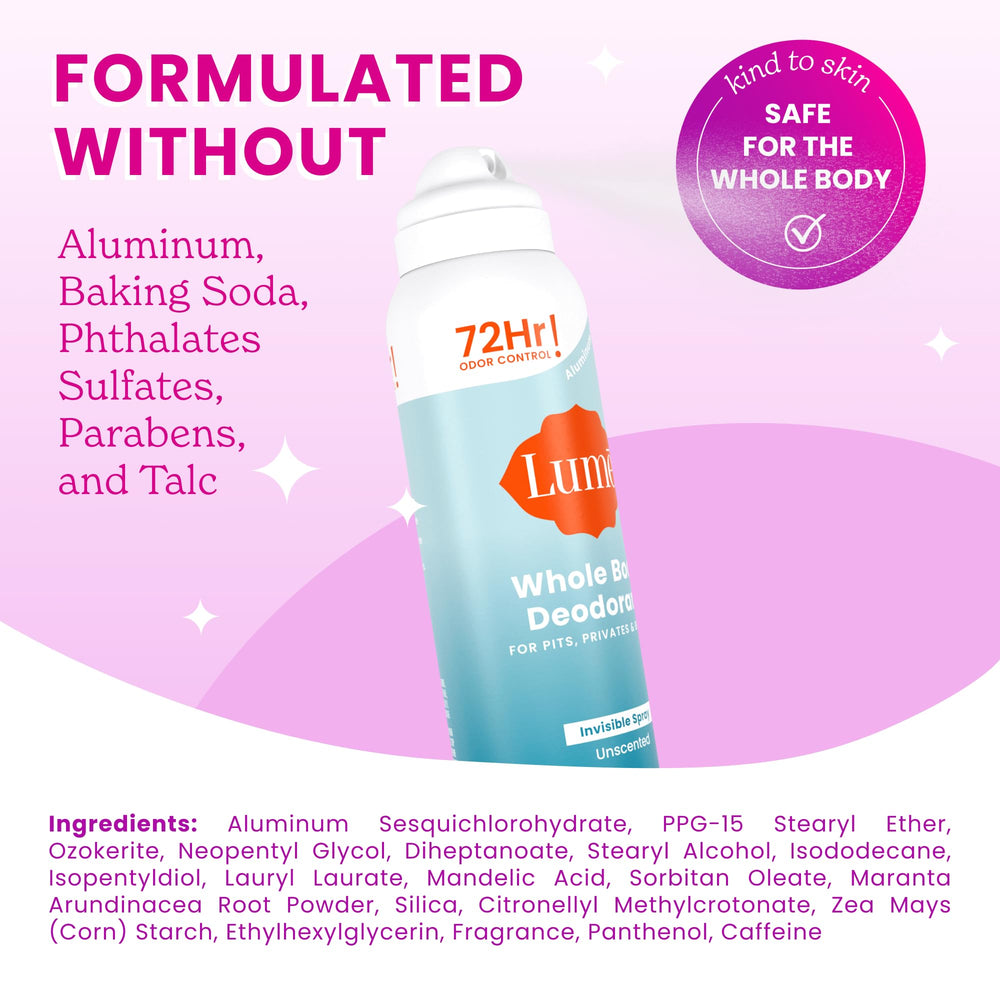 Lume unscented formula bottle highlights fragrance free skin friendly use