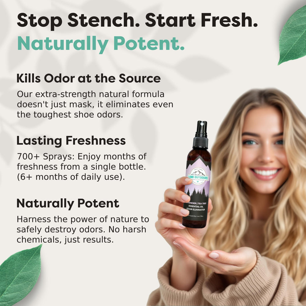 Close-up Lumi Outdoors label highlighting natural ingredients and essential oils.
