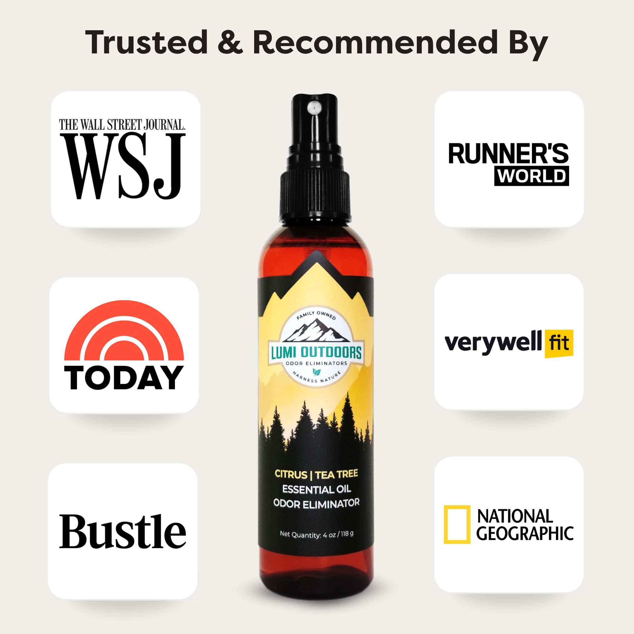 Lumi Outdoors multi-use odor eliminator sprays for shoes and home spaces.