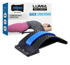 Lumia Wellness back stretcher in use showing gentle spine decompression for daily back relief.