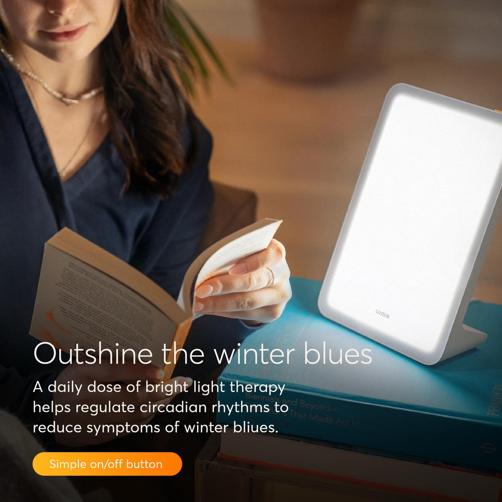Lumie Mini Lamp on a desk to highlight study or work use