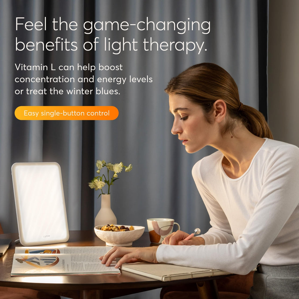 Lumie Vitamin L delivers 10,000 lux at 20 cm for focused light