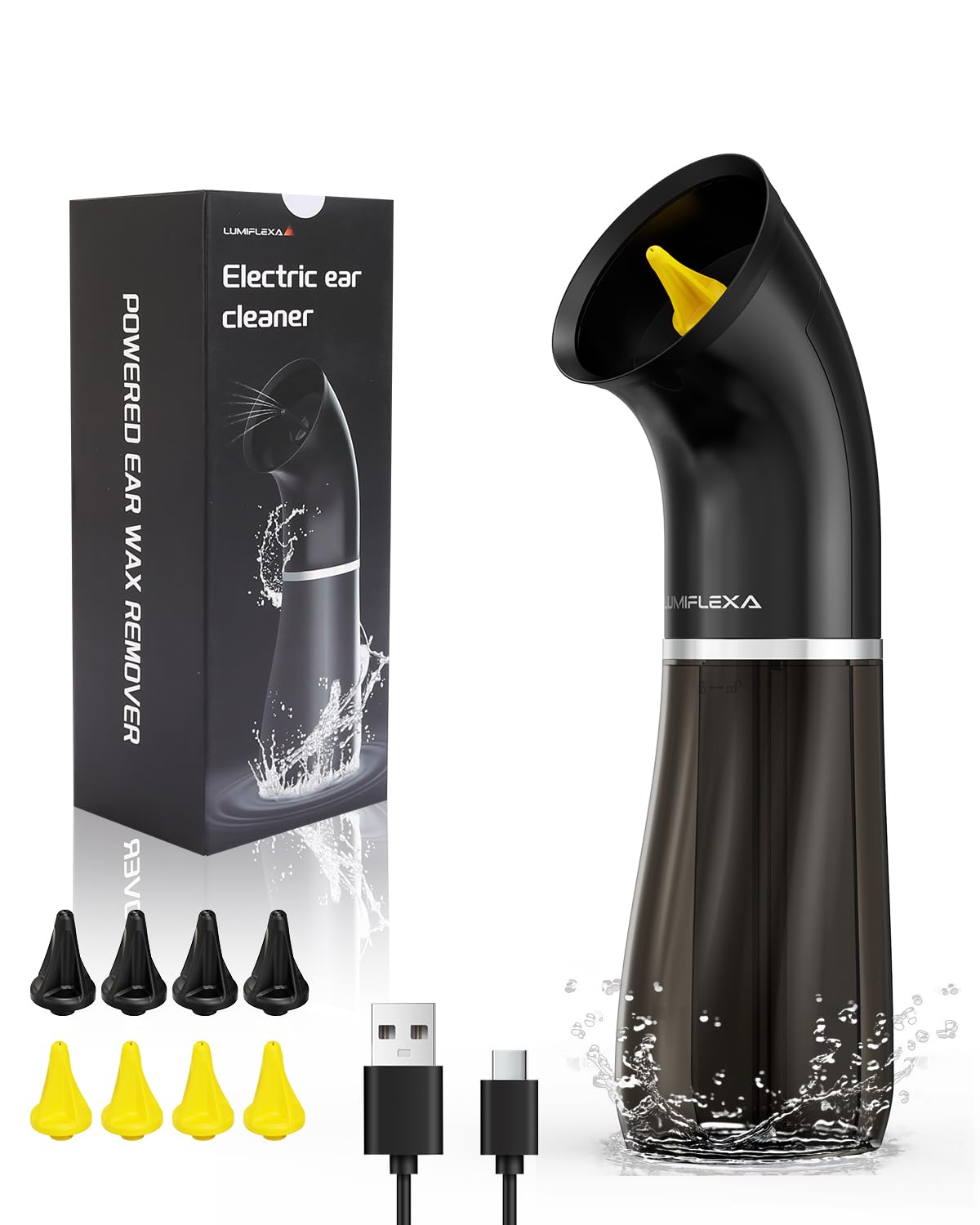 Lumiflexa ear wax removal main unit shown for easy, one-handed operation.