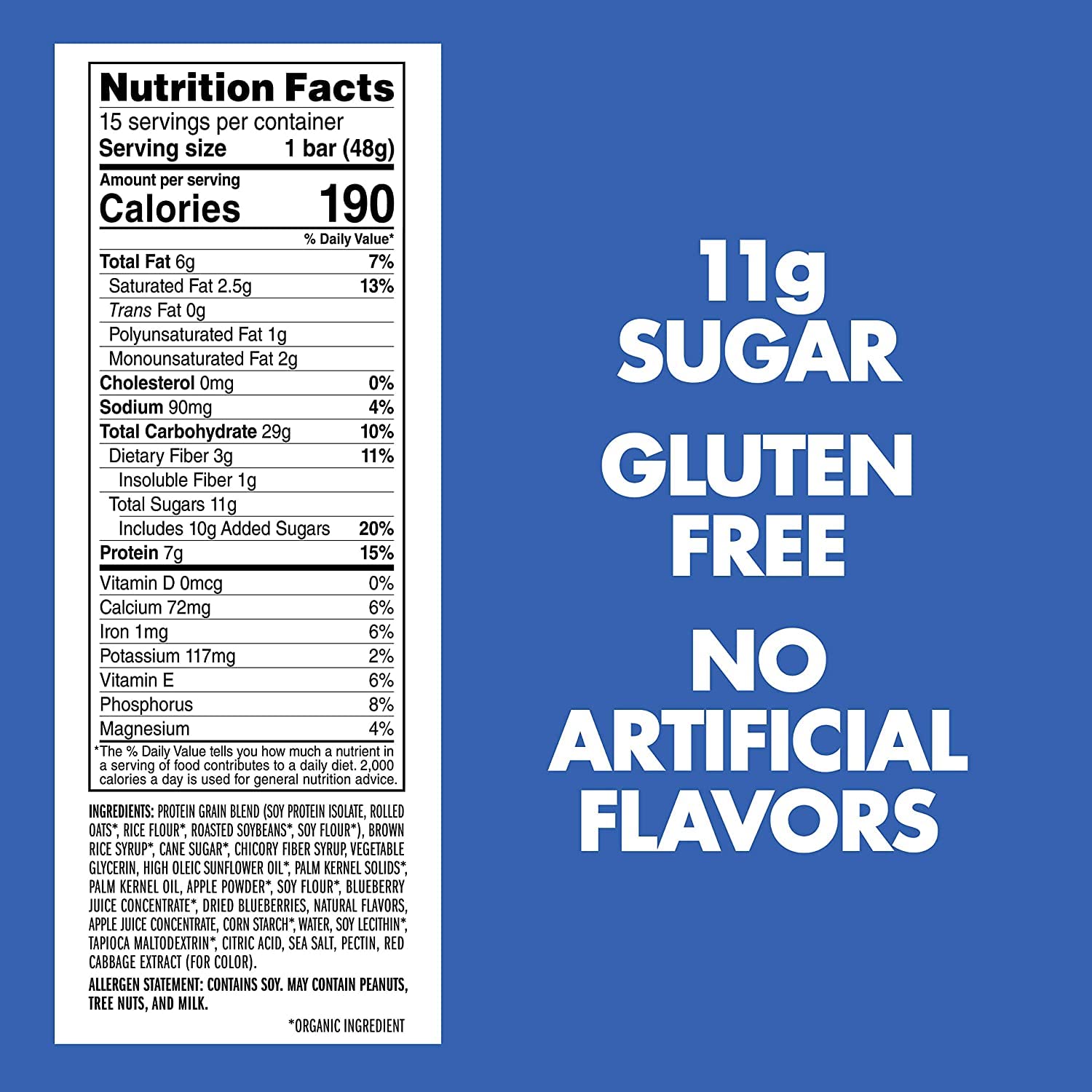 LUNA Bar Blueberry Bliss gluten-free badge signals mindful snacking choices.