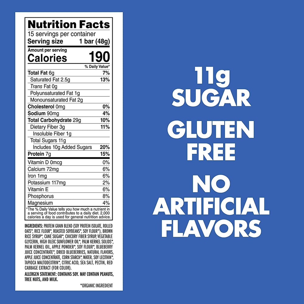 LUNA Bar Blueberry Bliss gluten-free badge signals mindful snacking choices.