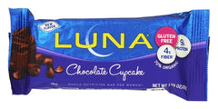 LUNA Bar Chocolate Cupcake nutrition label shows 8g protein per bar.