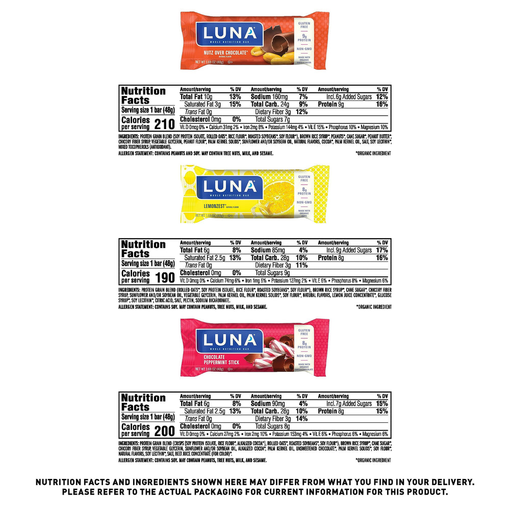 Luna Bar individually wrapped for quick, on-the-go meals.