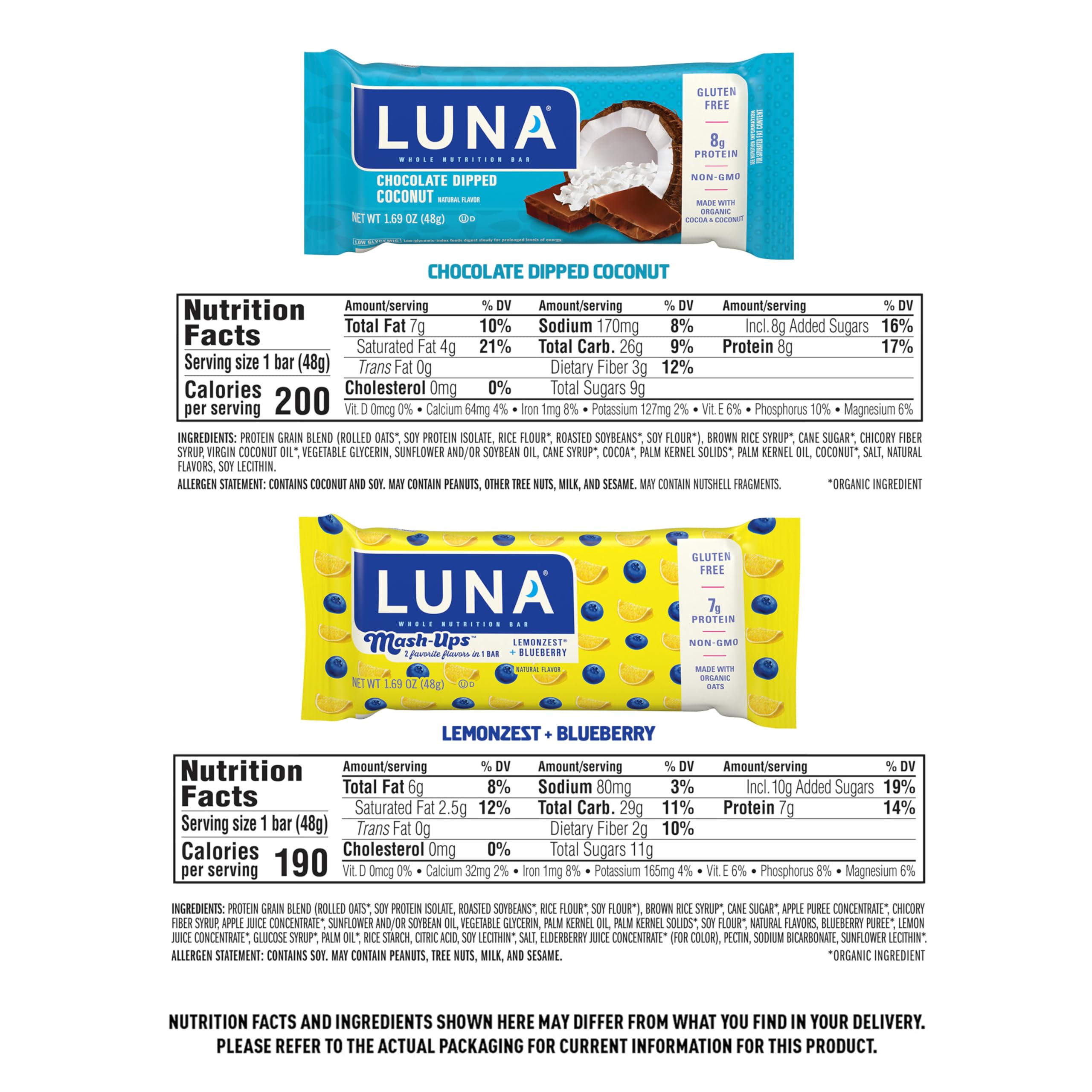 Luna Bar organic rolled oats highlight wholesome ingredients