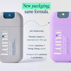 Luna Daily Mini spray on skin demonstrating instant cleansing and hydration.