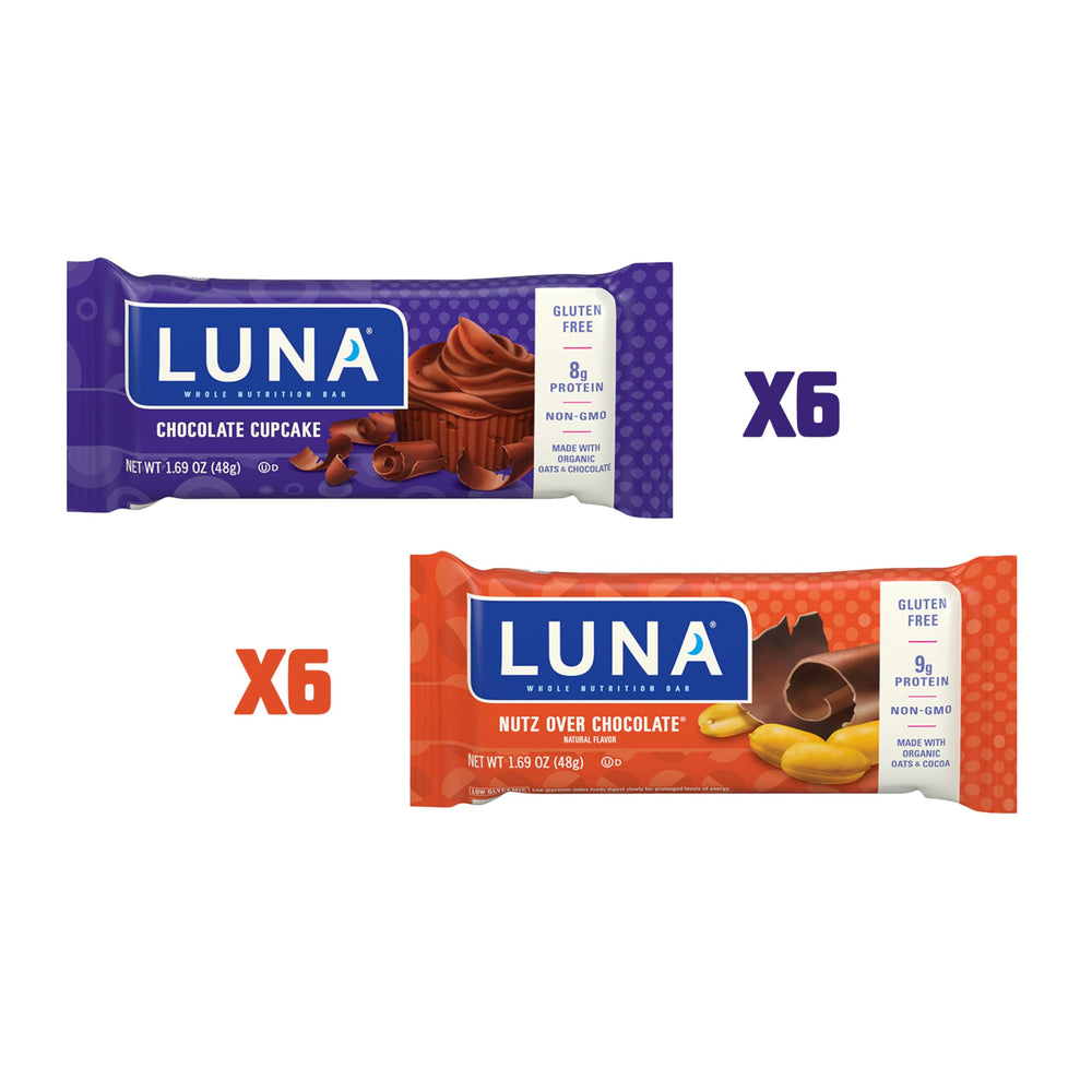 Luna Bar Nutz Over Chocolate bar close-up showing creamy coating and crisp texture.