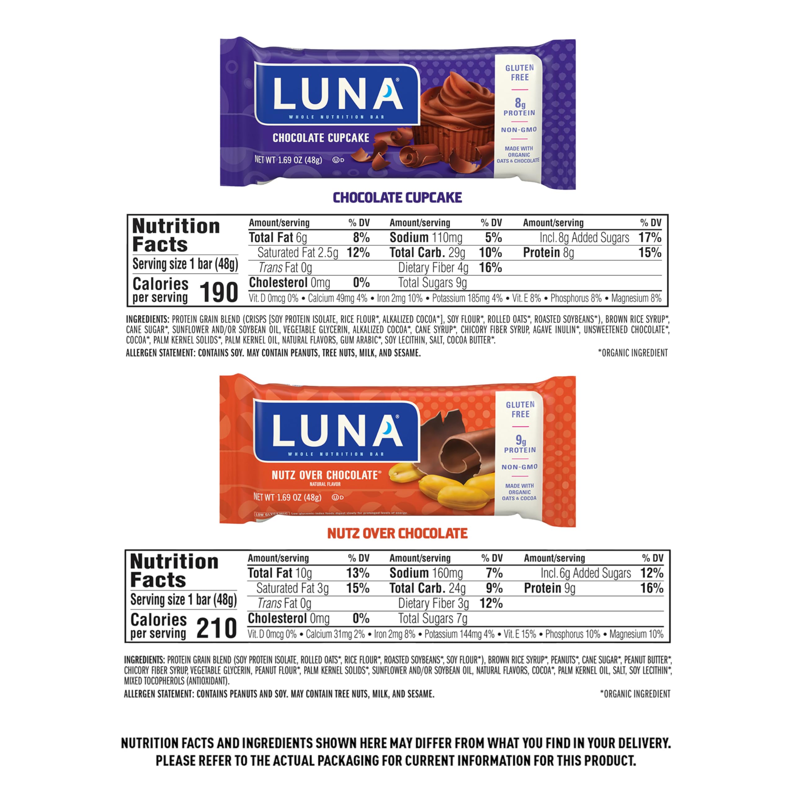Luna Bar light, crispy texture with creamy coating shown in the product shot.