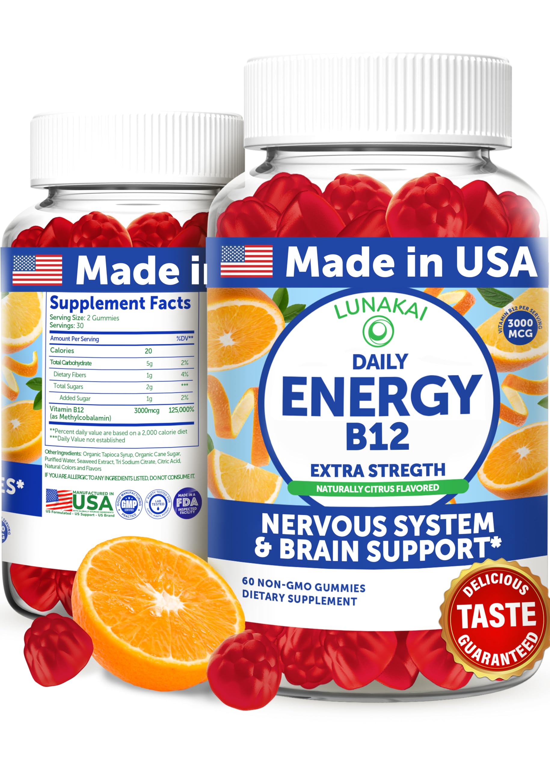 Lunakai B12 gummies packshot showing convenient vegan energy supplement for daily use