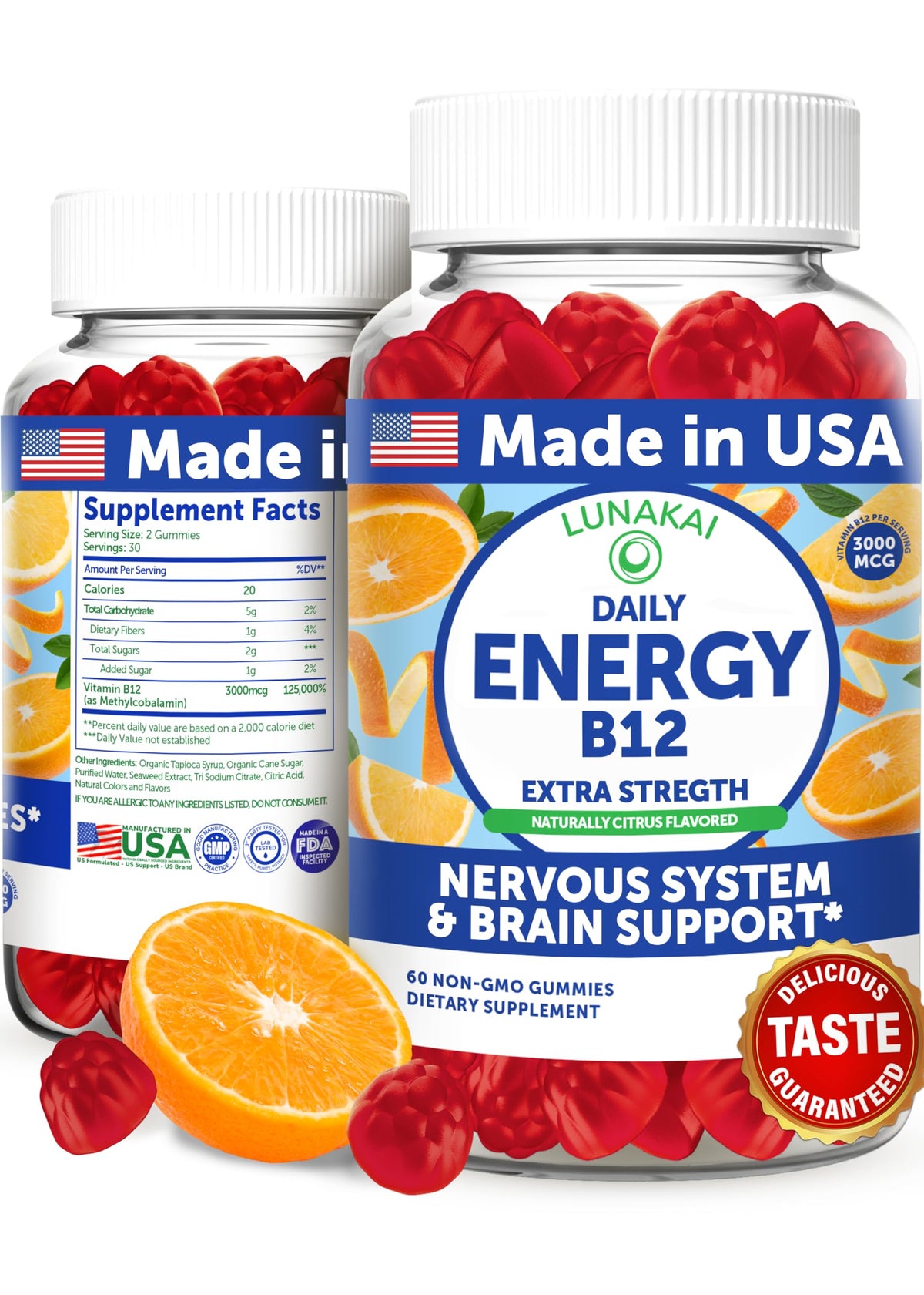 Lunakai B12 gummies packshot showing convenient vegan energy supplement for daily use