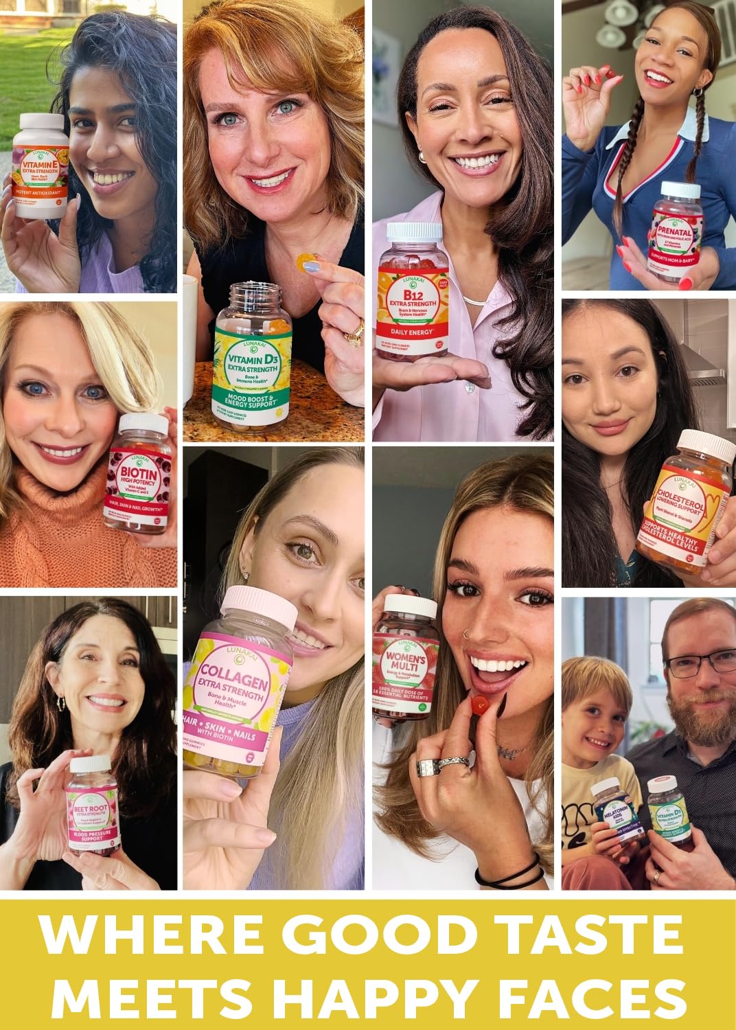 Lunakai biotin zinc and vitamins C & E closeup for essential nutrients.