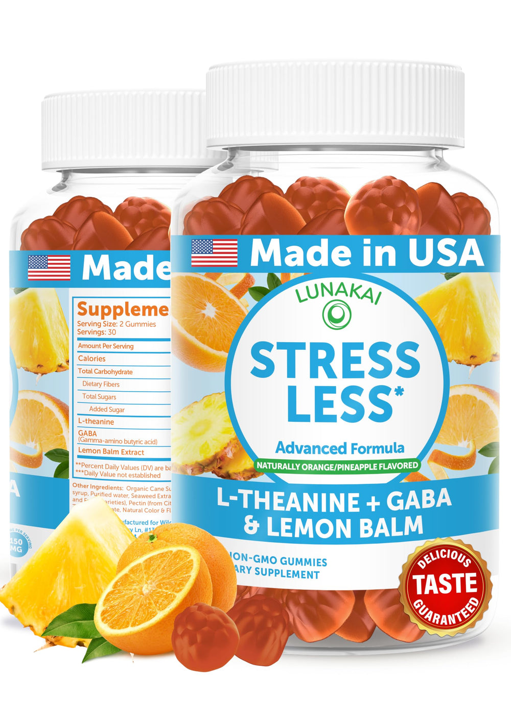 Lunakai Calm Gummies bottle for daytime calm without drowsiness.