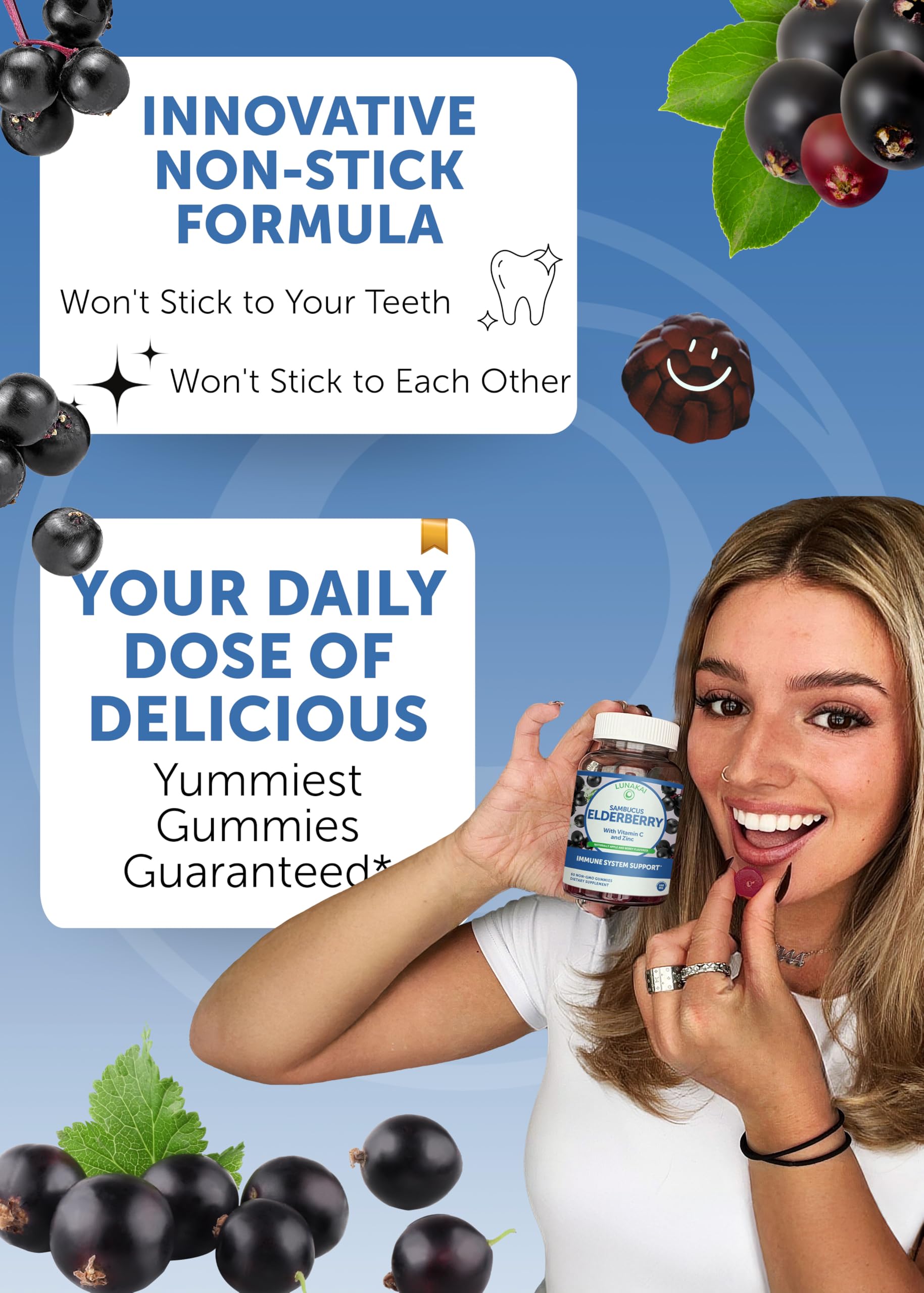 Lunakai label close-up highlighting black sambucus elderberry ingredients.