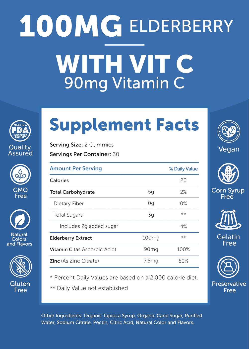 Lunakai vitamin C zinc ingredients diagram illustrating immune-supporting nutrients.