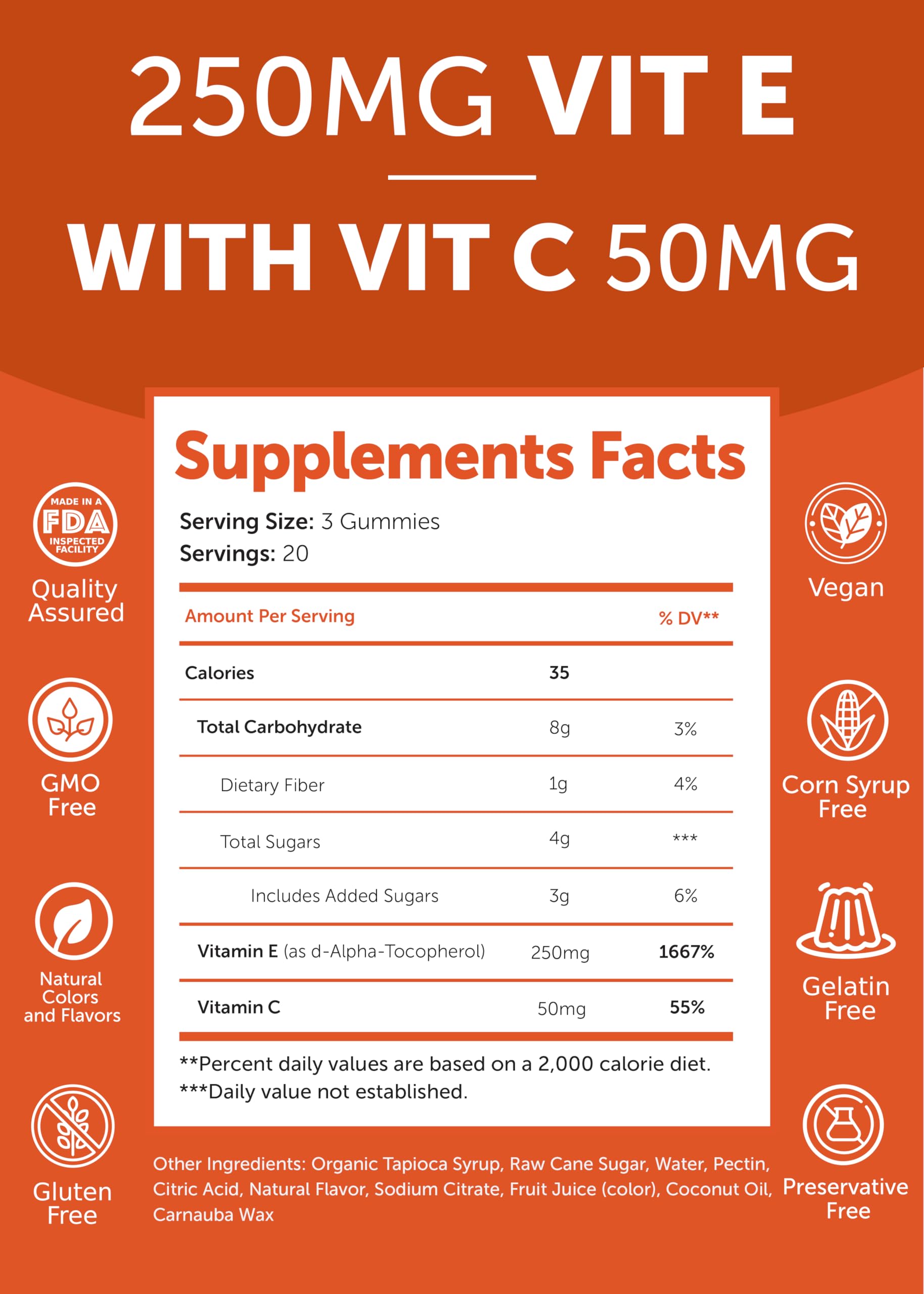Lunakai Vitamin E gummies texture closeup highlights smooth chew and non-stick formula.