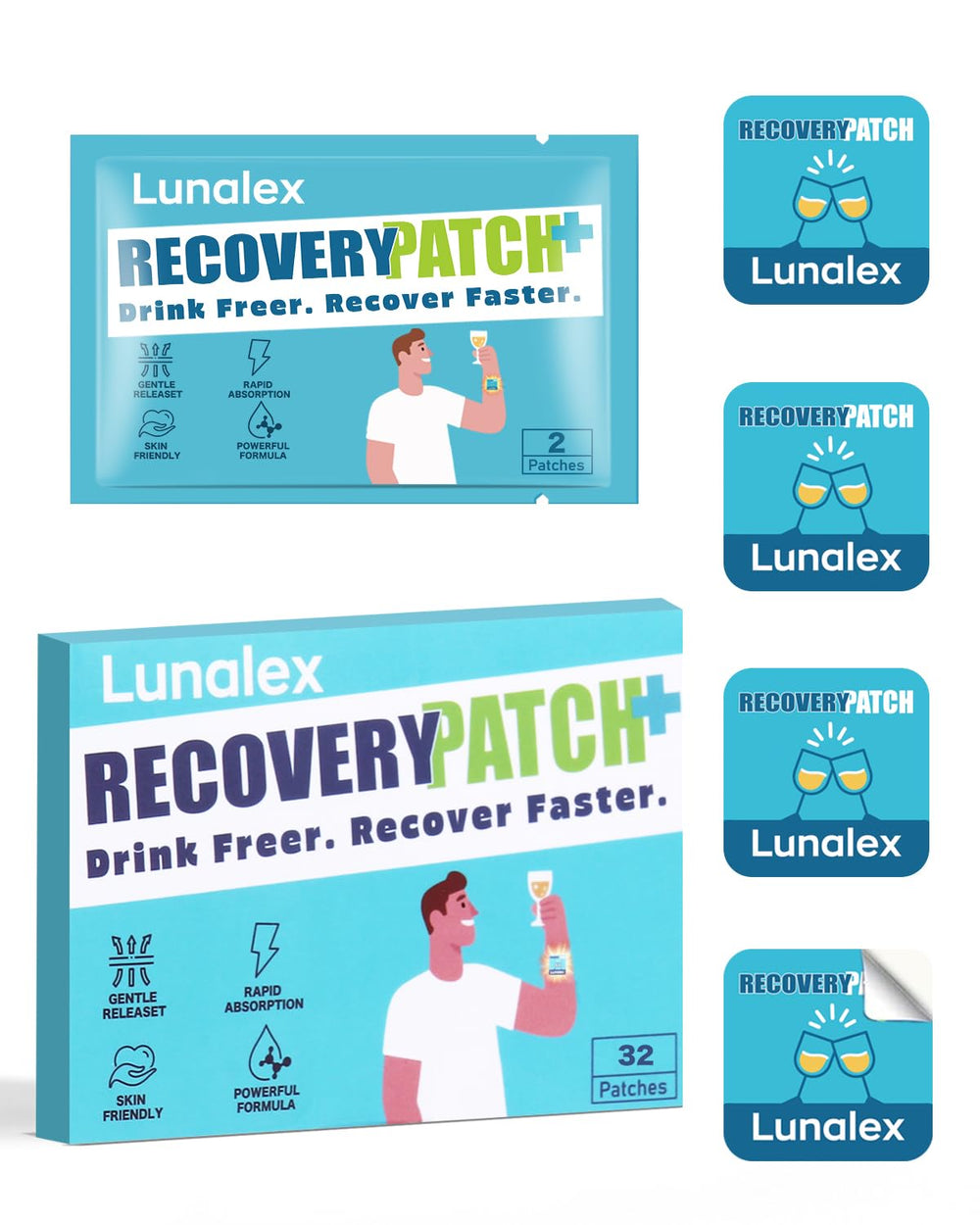 Lunalex Party Recovery Patch 32-pack box, convenient for home or travel use