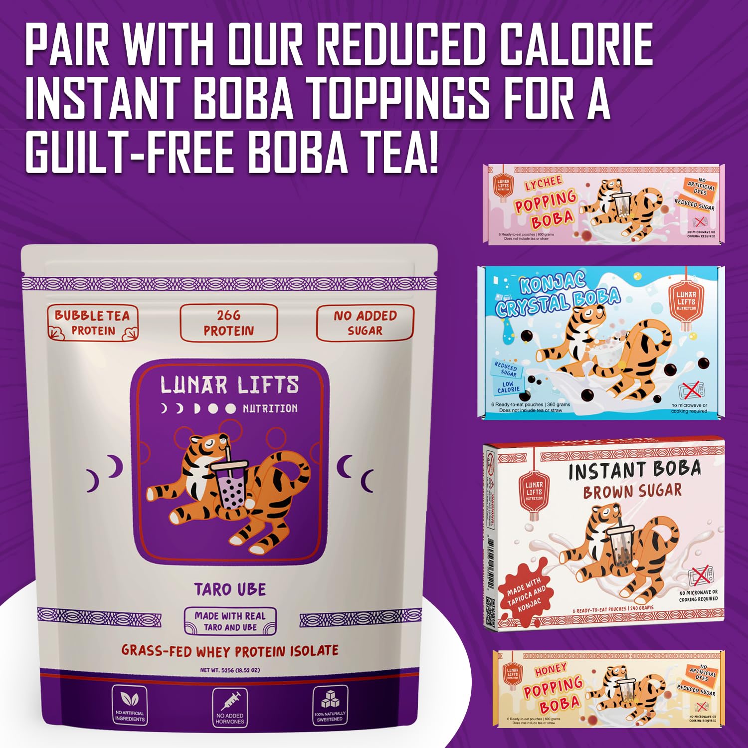 Lunar Lifts bubble tea-inspired protein powder, low carb and low fat