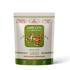 Lunar Lifts Matcha Latte powder jar showcasing ceremonial-grade matcha for clean energy