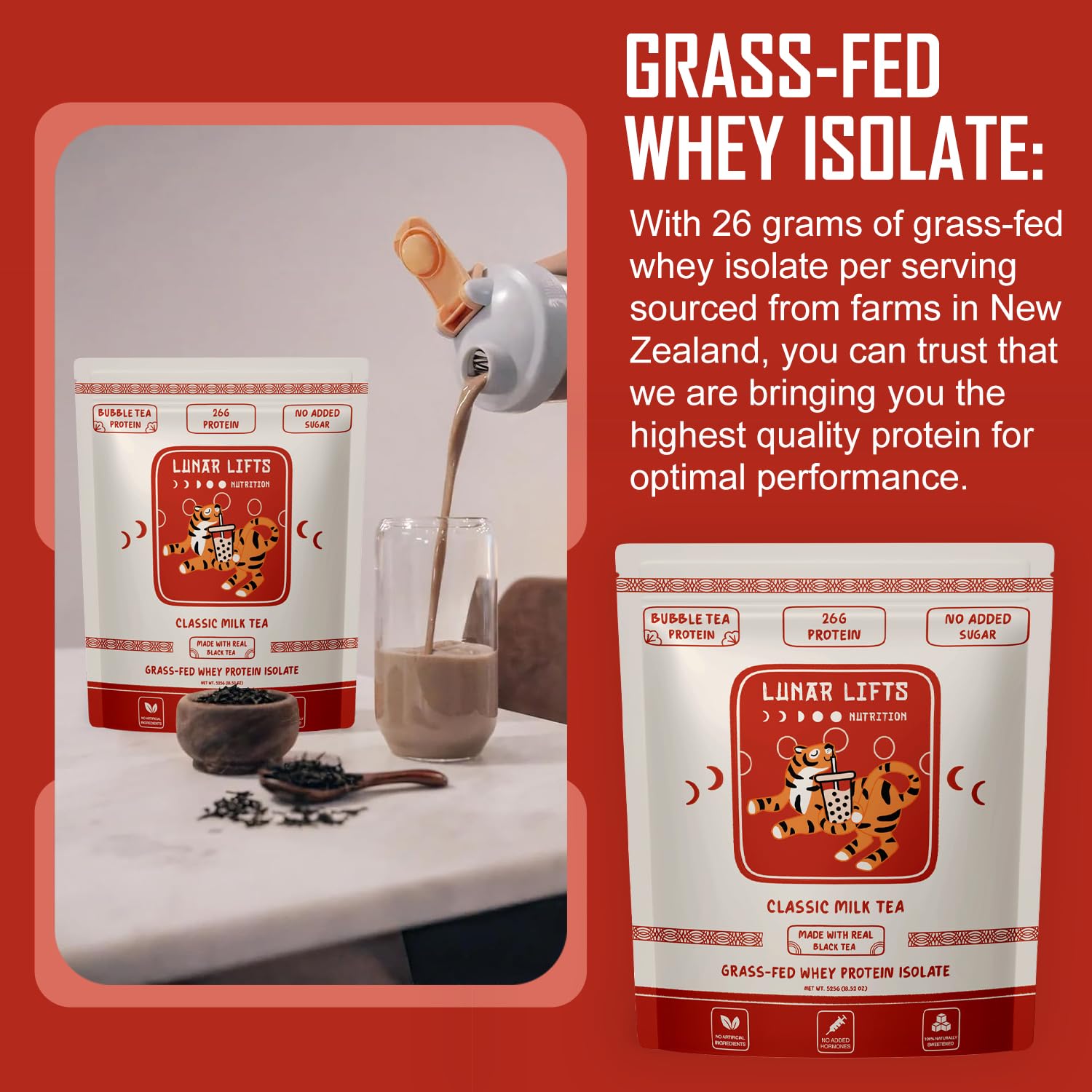 Lunar Lifts Nutrition easy-mix formula dissolves smoothly in milk.