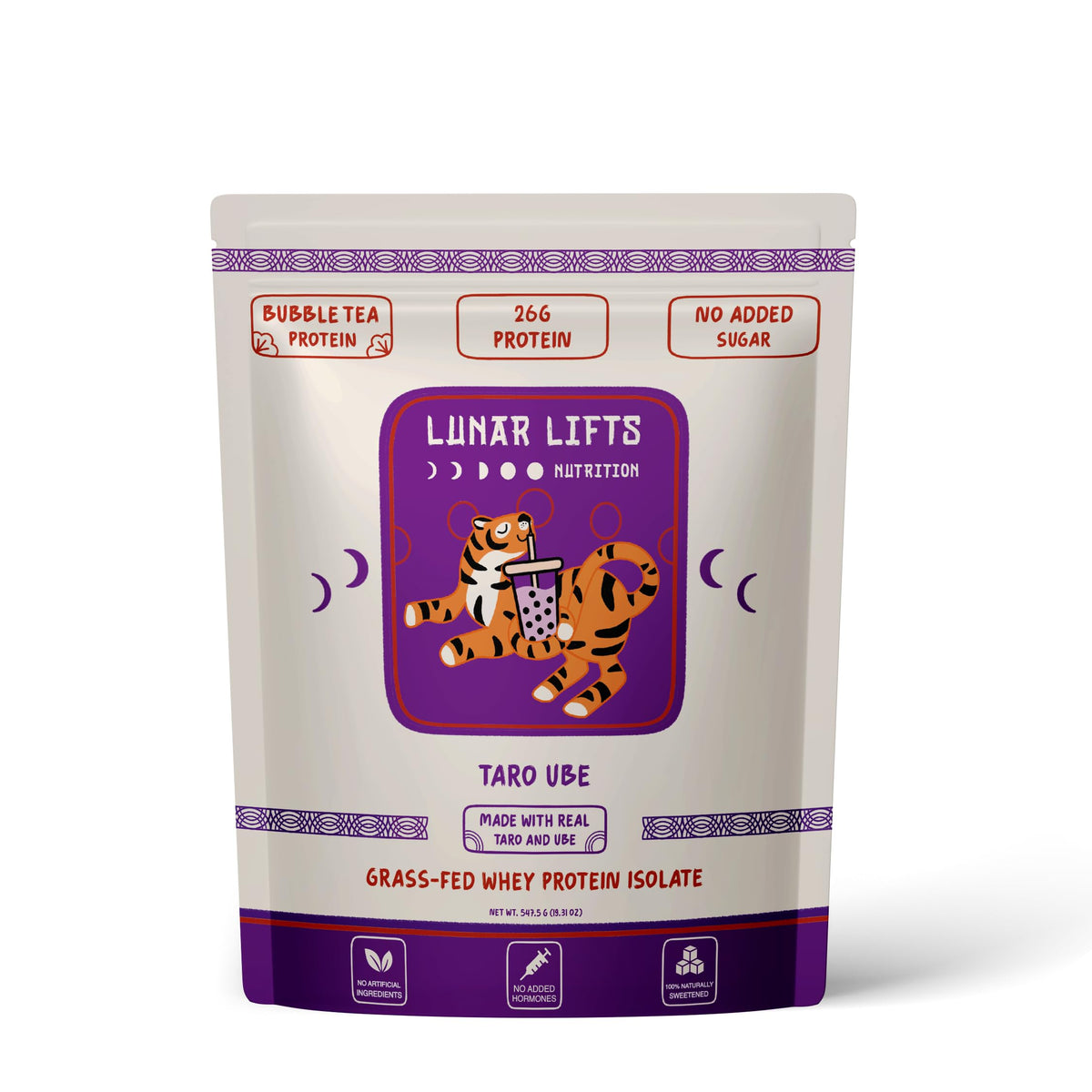 Lunar Lifts Nutrition taro-ube bubble tea powder jar for authentic flavor and protein boost
