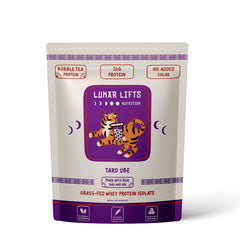 Lunar Lifts Nutrition taro-ube bubble tea powder jar for authentic flavor and protein boost