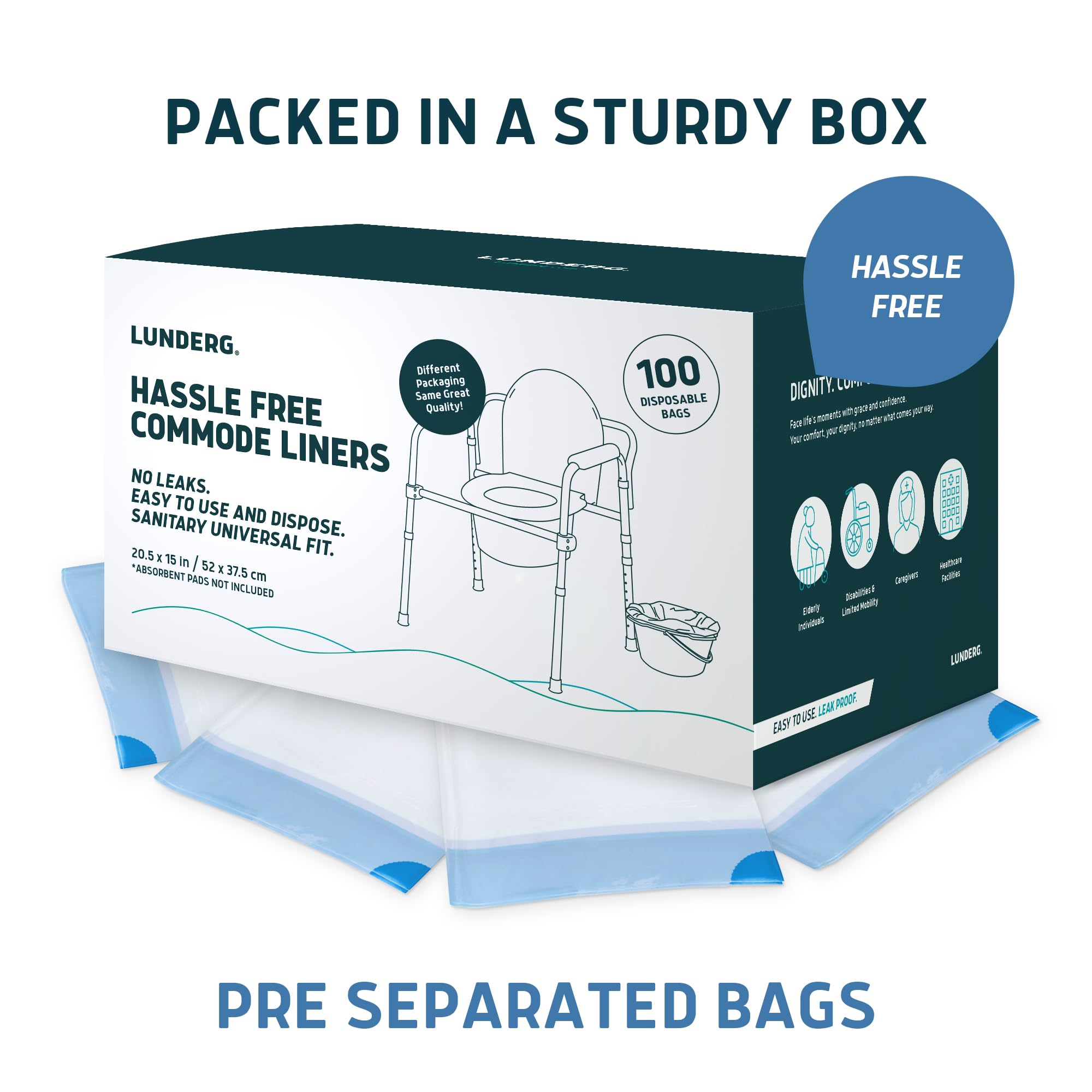 Lunderg Commode Liners universal fit on a bedside commode