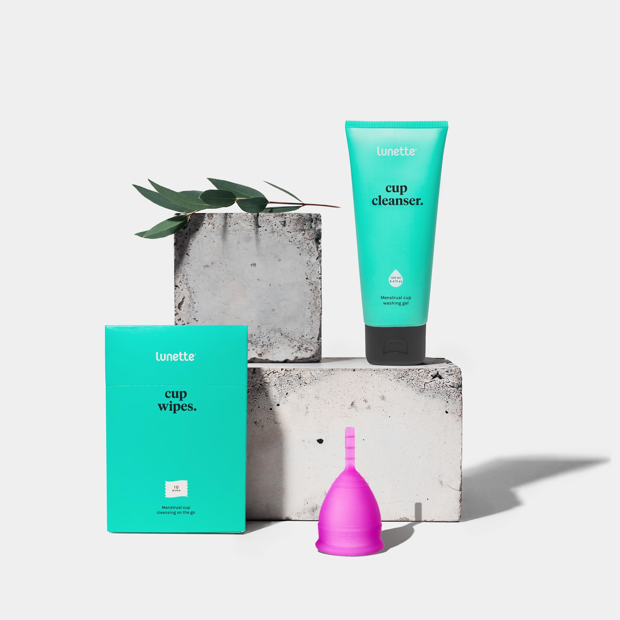 Lunette Cup Cleanser compact travel-tube ideal for on-the-go maintenance.