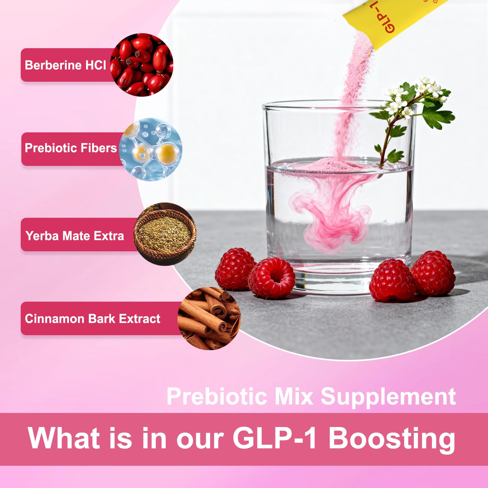 Prepared Lunivox GLP-1 Drink Mix in a glass showing the Strawberry Açaí flavor