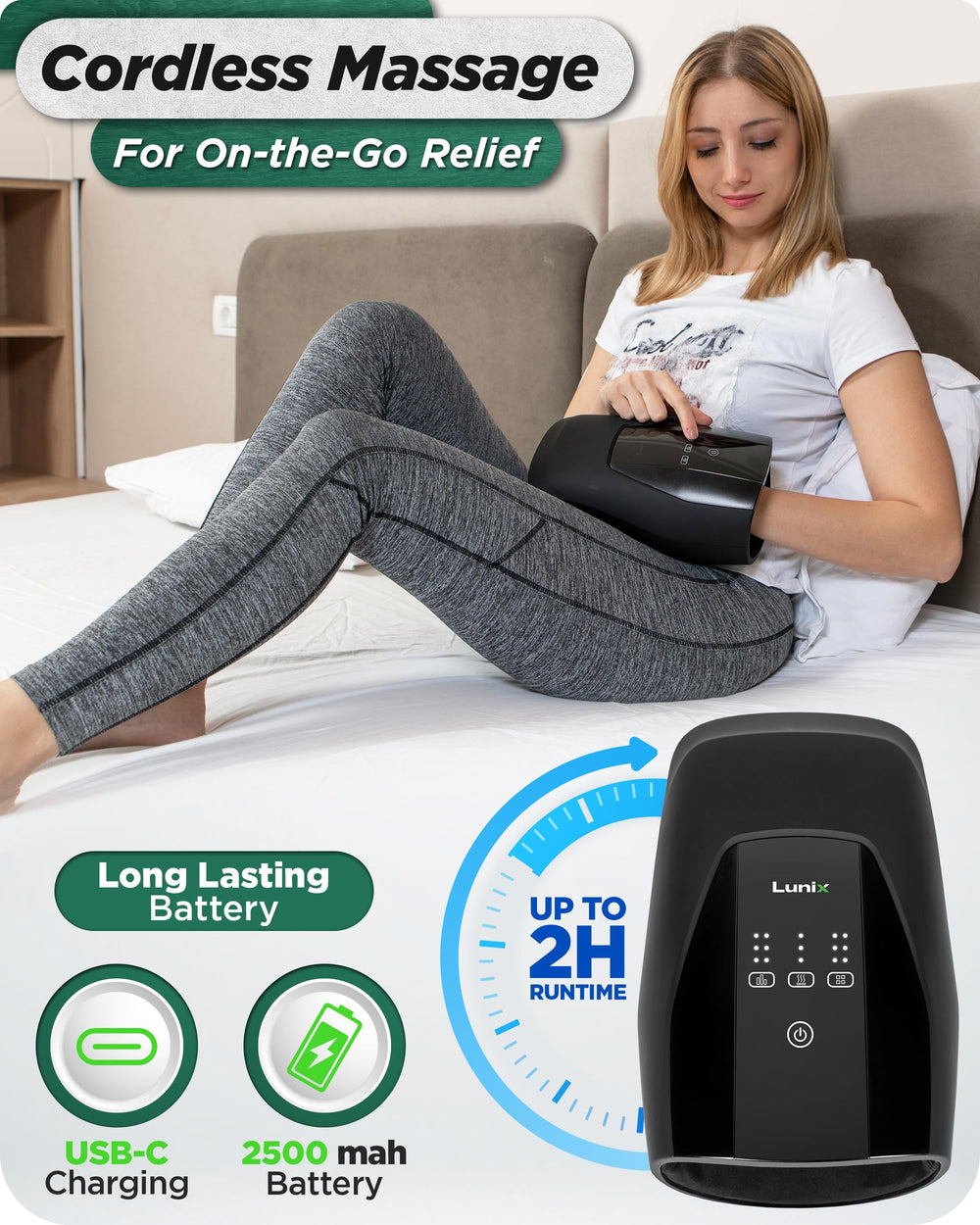 Lunix LX29 pressure-point massage focusing on palm and finger comfort during tasks.