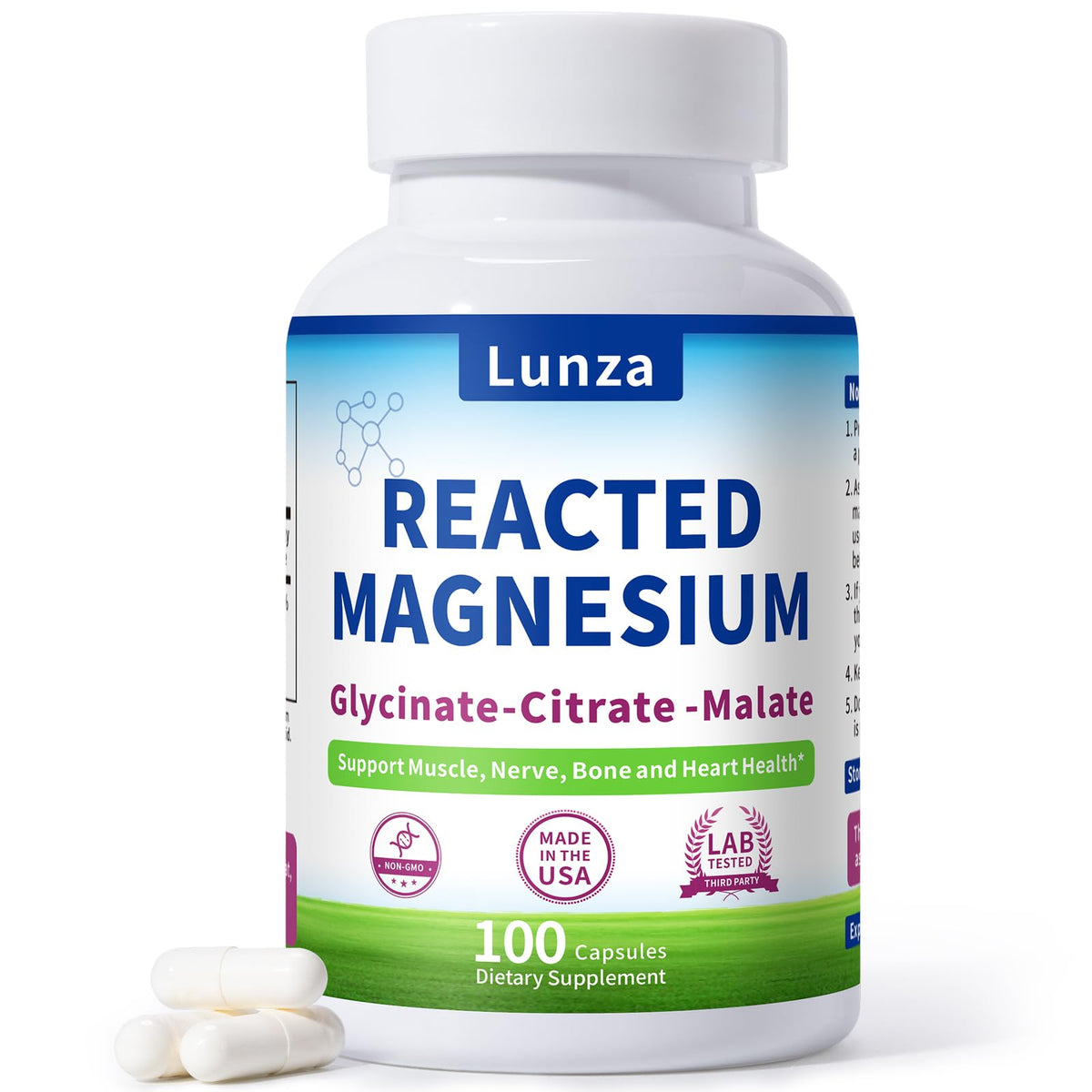Lunza Reacted Magnesium bottle-front for daily sleep support