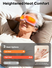 Lupow Eye Massager heat modes interface shows four settings for warmth.