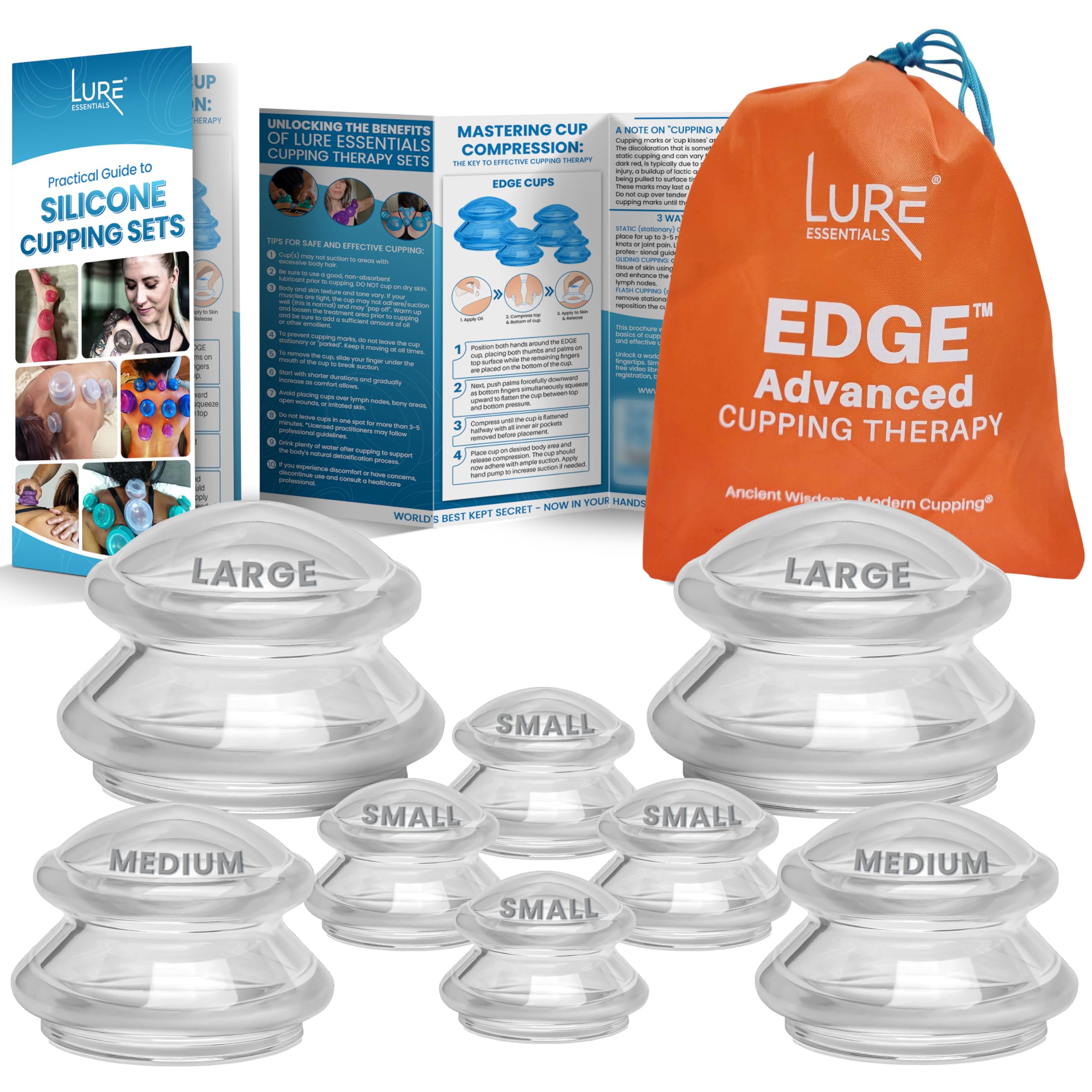 Lure Essentials Edge cupping set, full view for home and clinic use