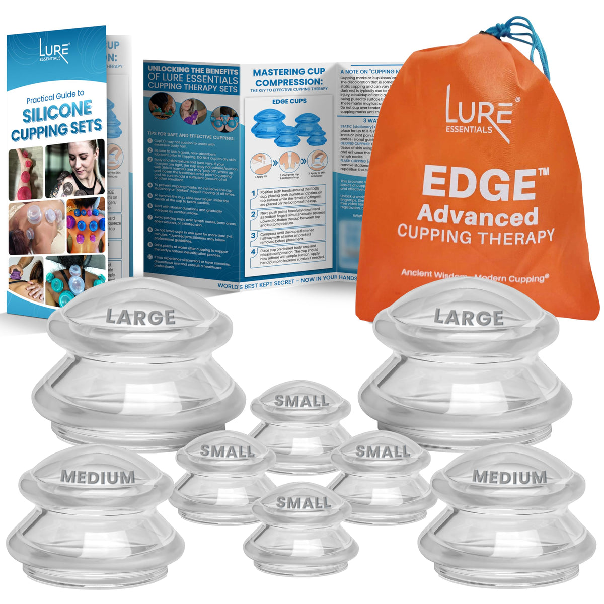Lure Essentials Edge cupping set, full view for home and clinic use