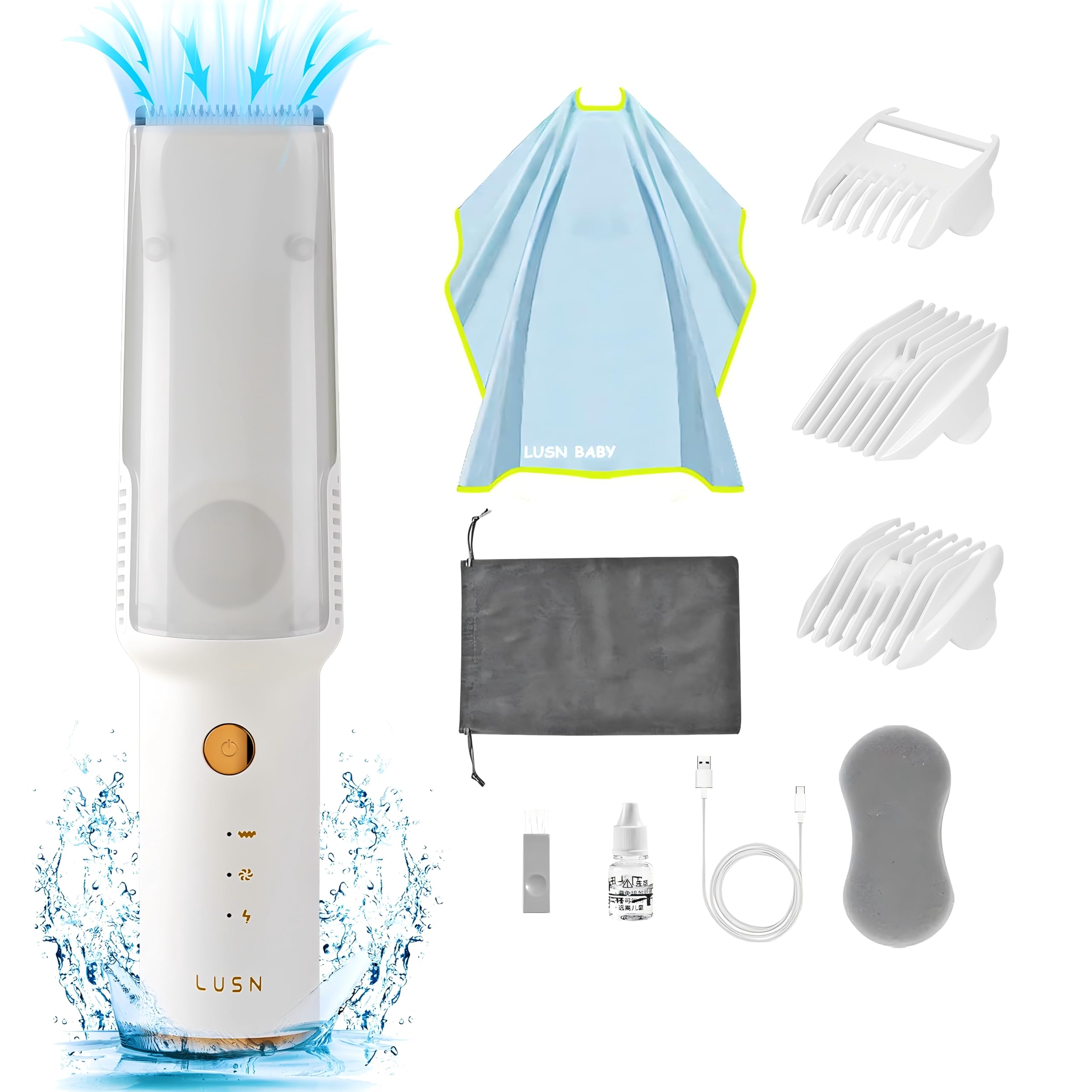 LUSN baby hair clippers with vacuum capture keeps mess to a minimum during trims