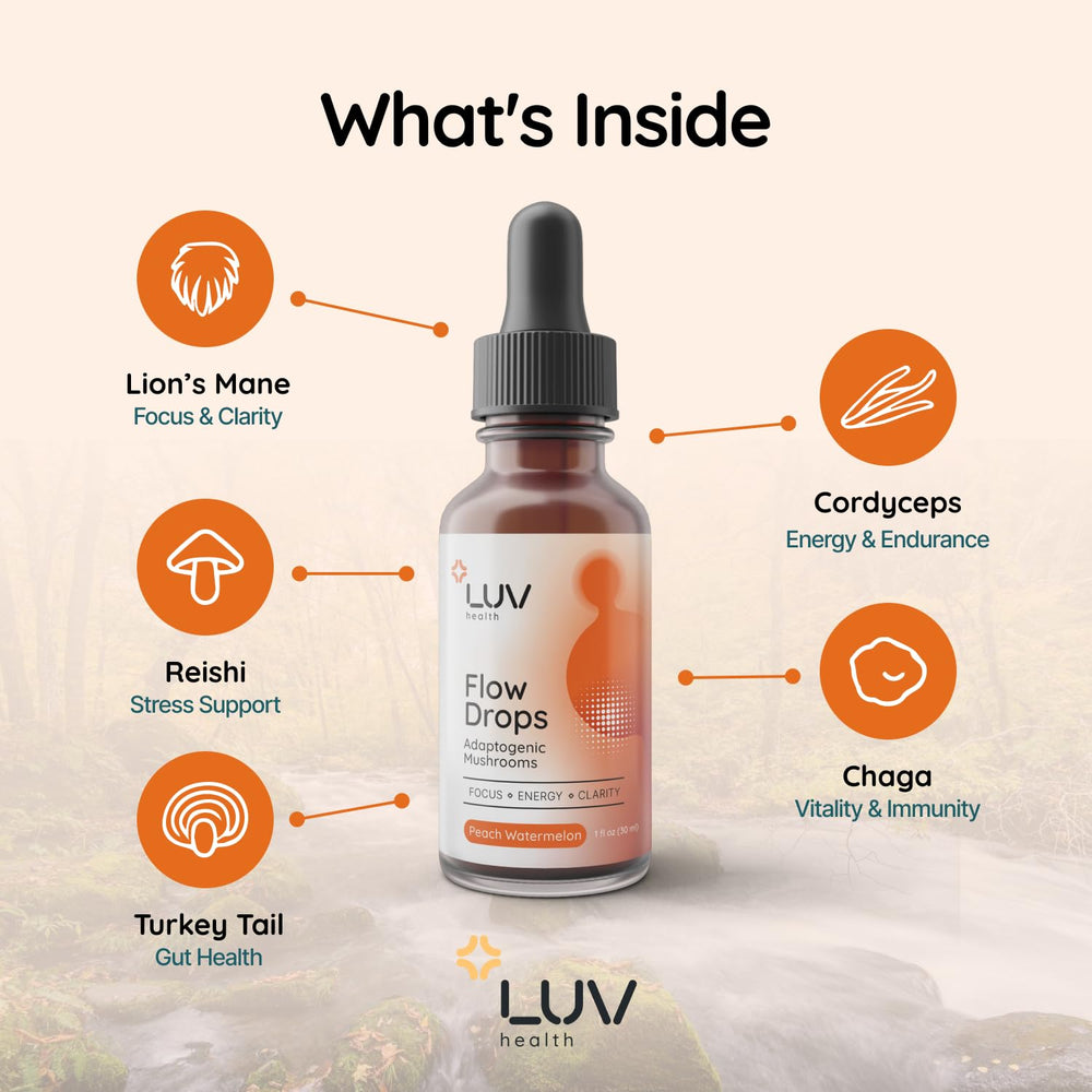LUV health Flow Drops dropper in use for on-the-go energy