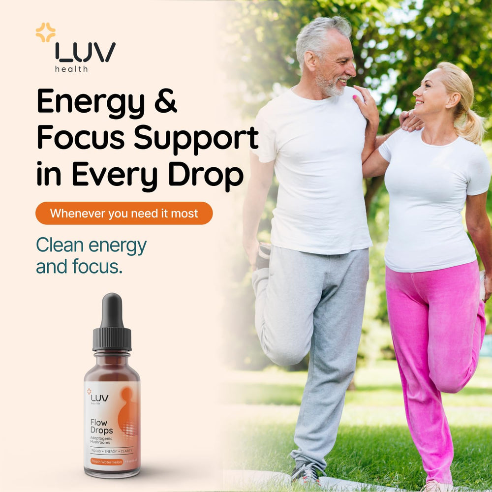 LUV health Flow Drops liquid form on kitchen counter