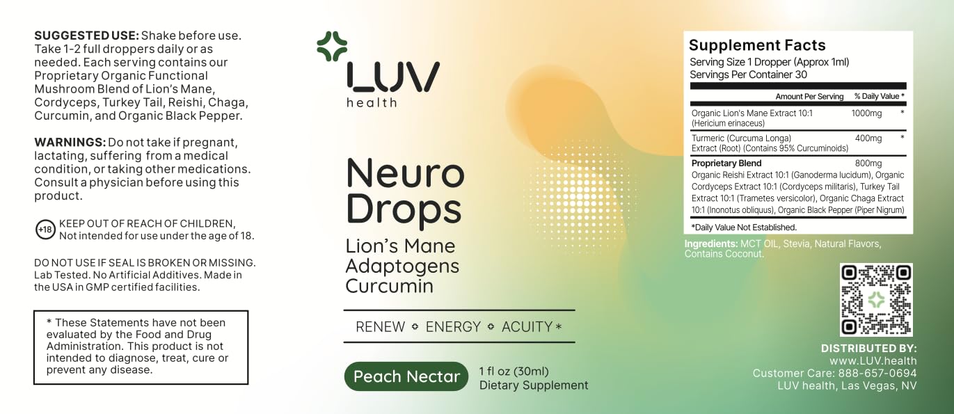 LUV health Neuro Drops ingredient spotlight Cordyceps for steady energy.