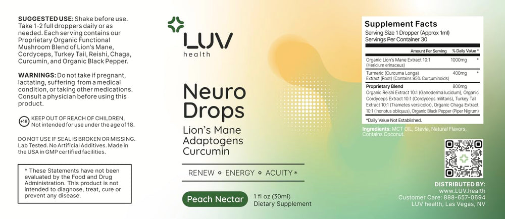 LUV health Neuro Drops ingredient spotlight Cordyceps for steady energy.