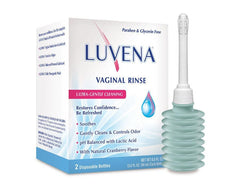 Luvena Daily Feminine Rinse 2-pack packaging showing convenient travel size
