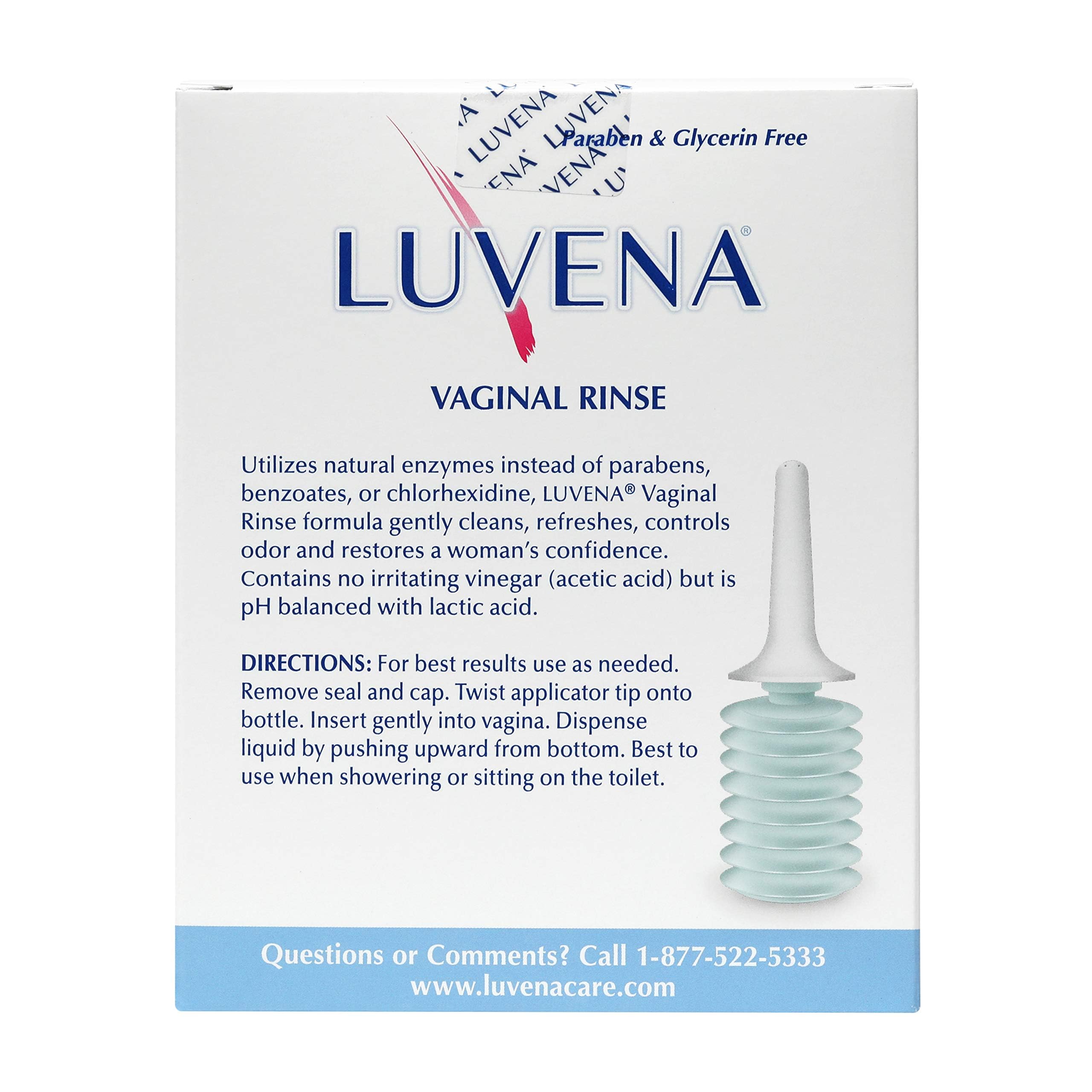 Close up of Luvena label highlighting pH balanced formula