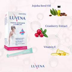 Luvena label highlights paraben- and glycerin-free formula for sensitive skin.