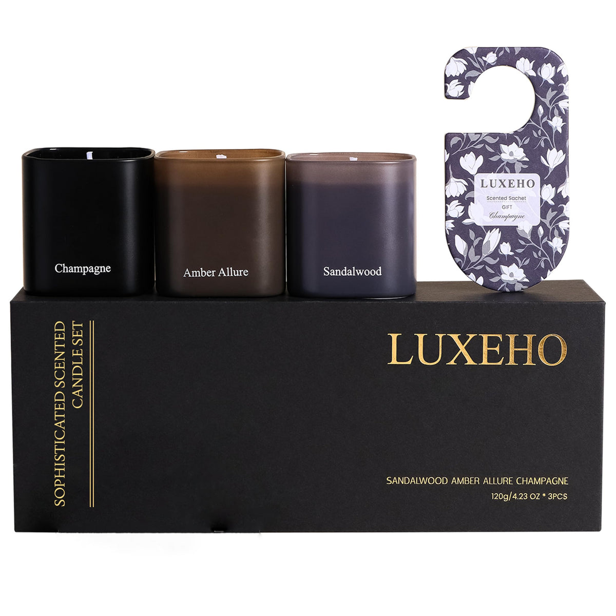 LUXEHO champagne candle jar for bright, uplifting ambiance during celebrations and self-care evenings.